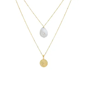 Coin and Pearl Necklace Combo Set
