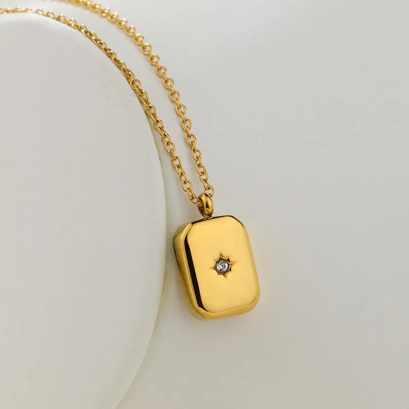 Rectangle Shape 18k Gold Plated Charm Pendant Stainless Steel North Star Necklace for Women